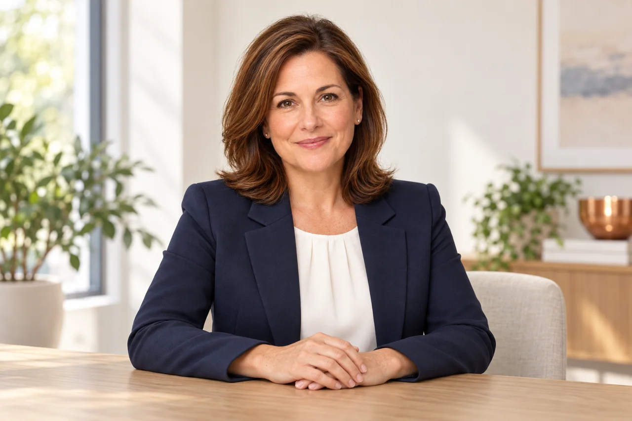 Vera, the AI planning assistant, seated at a table in a bright consultation room